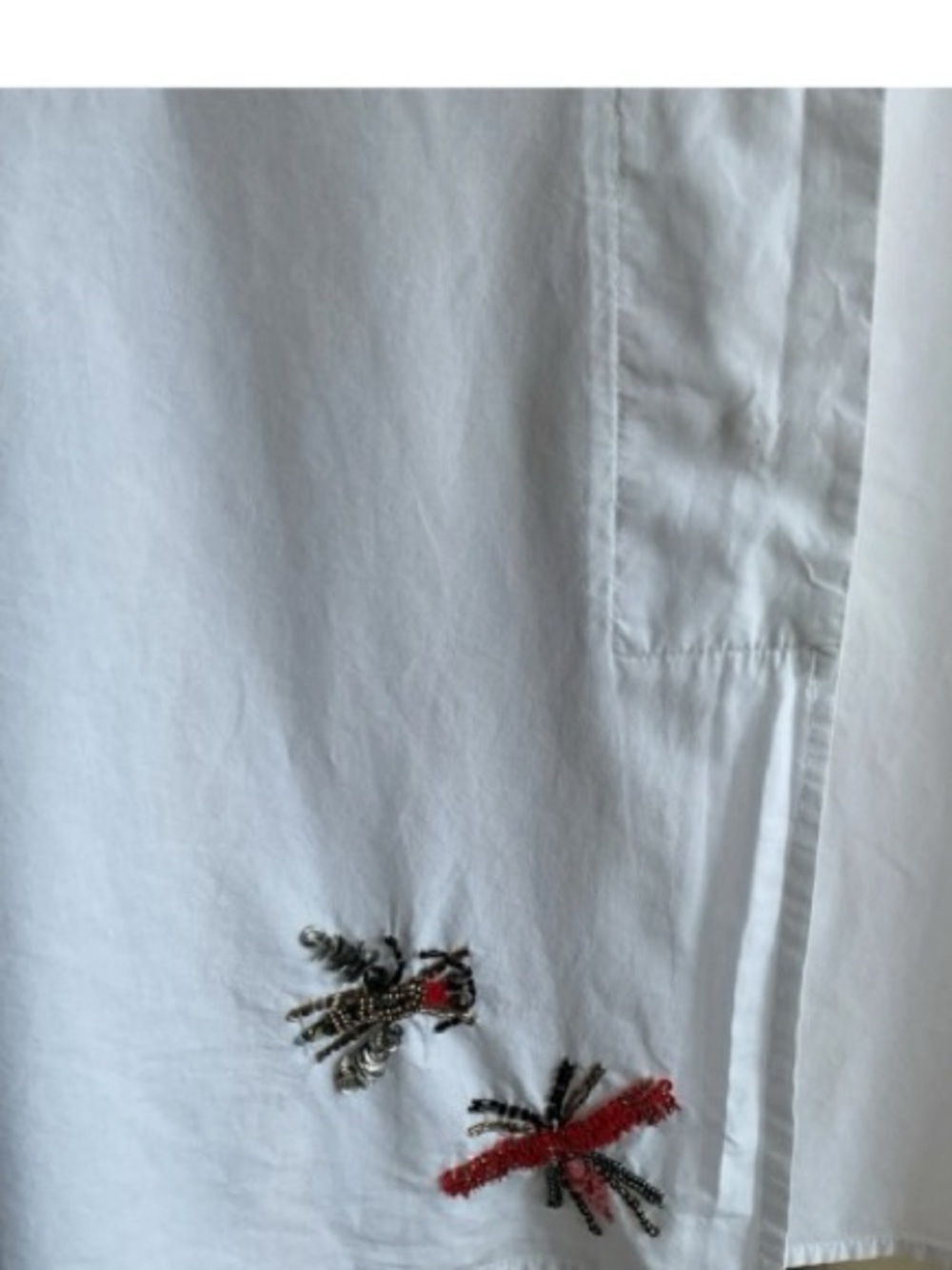 ZARA Jeweled Bug Blouse White Embroidered Oversized Smock Cotton Top Large NWT - Picture 9 of 10